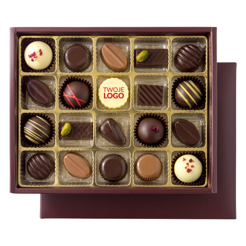 Prezenty firmowe z logo - czekoladki z logo