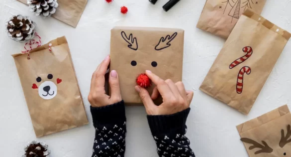 własnoręcznie pakowanie prezentów dla dzieci renifer