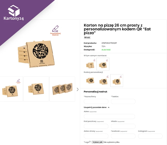 karton na pizze personalizowany kodem QR, Kartony24