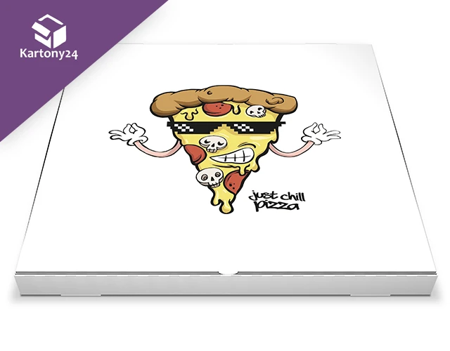 biały karton do pizzy z nadrukiem dla pizzerii i lokalów gastronomicznych