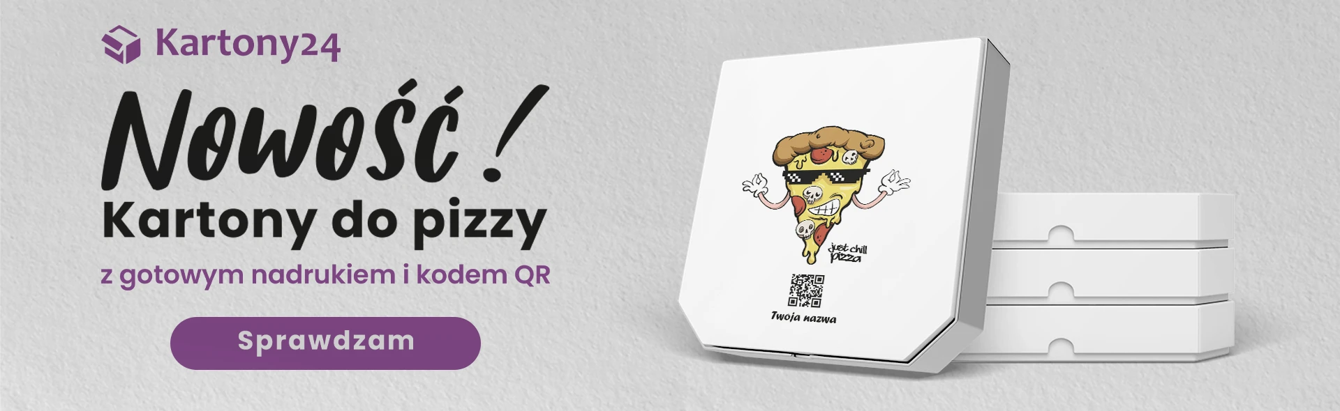 kartony na pizzę z nadrukiem i danymi zaszytymi w kodzie QR, Kartony24