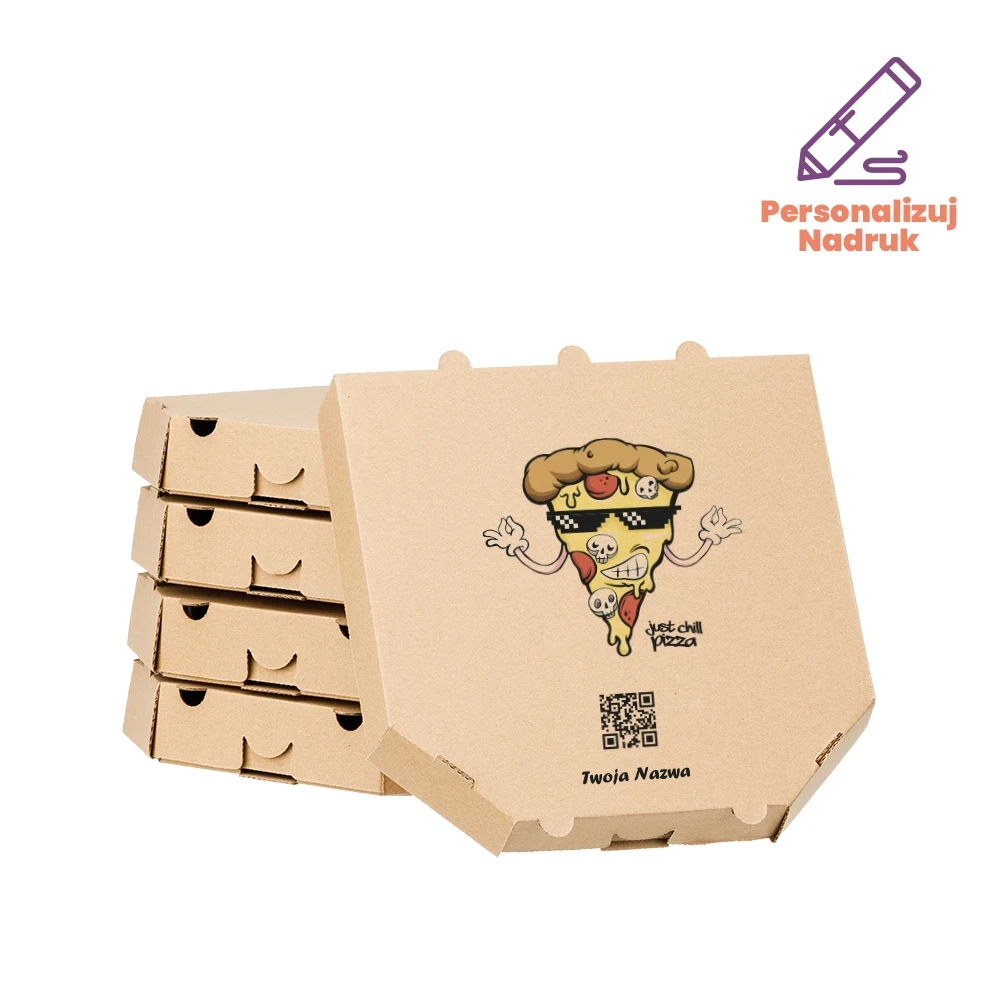 Karton na pizzę 26cm ścięty z personalizowanym kodem QR 