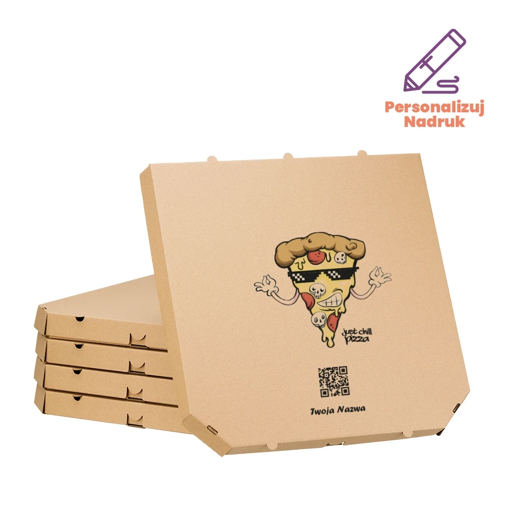 Karton na pizzę 50 cm ścięty z personalizowanym kodem QR “Chill pizza”