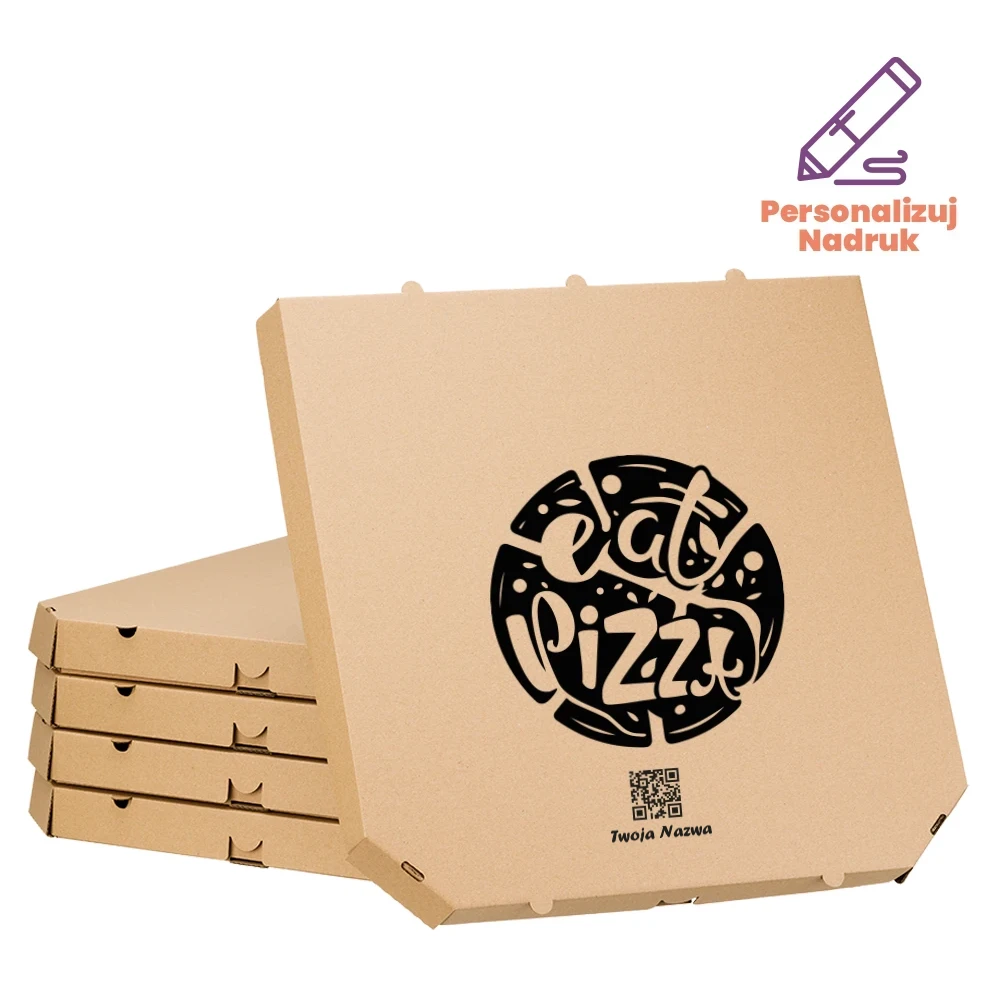 Karton na pizzę 60 cm ścięty z personalizowanym kodem QR “Eat pizza”
