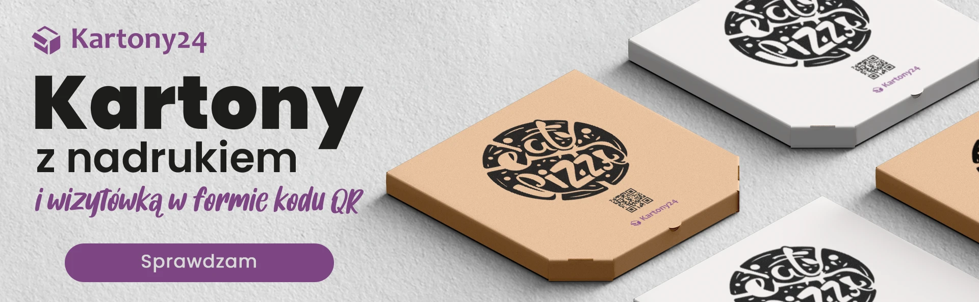 kartony do pizzy z nadrukiem i wizytówką w formie kodu QR, Kartony24